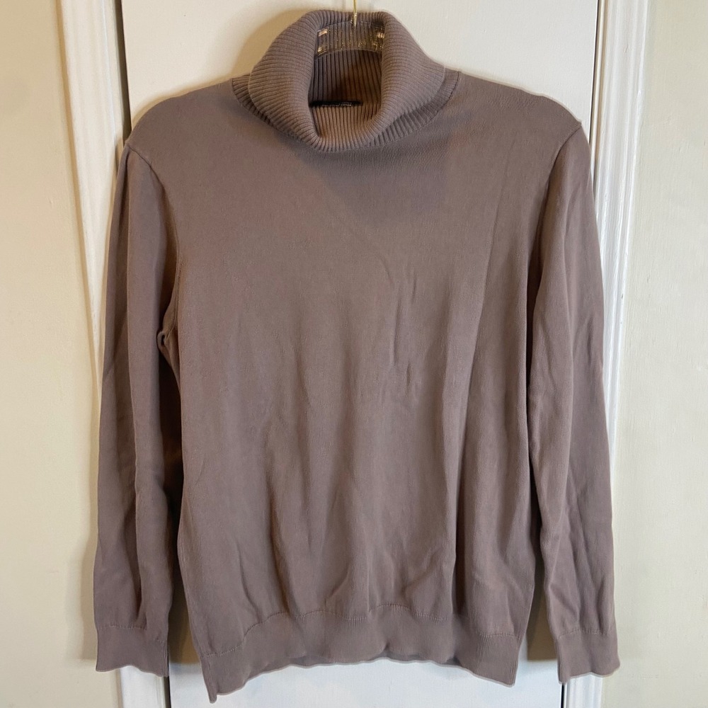 Lands End Women Taupe 100% Supima Cotton Turtleneck Sweater Size M 10-12